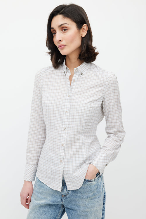 Brunello Cucinelli White & Multicolour Plaid Crystal Shirt