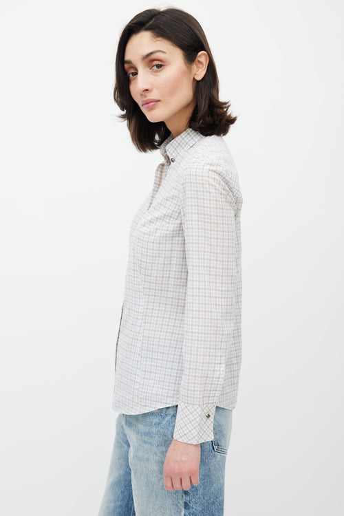 Brunello Cucinelli White & Multicolour Plaid Crystal Shirt