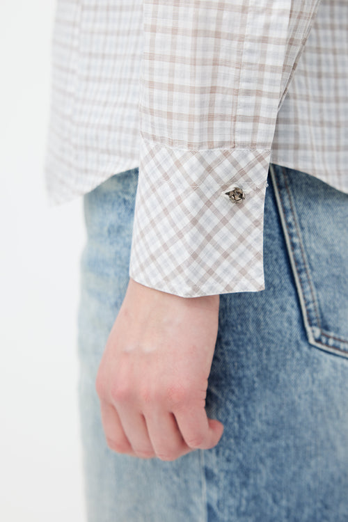 Brunello Cucinelli White & Multicolour Plaid Crystal Shirt
