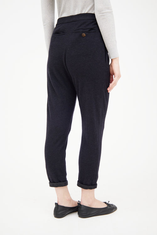 Brunello Cucinelli Navy Cashmere Cropped Slim Trouser