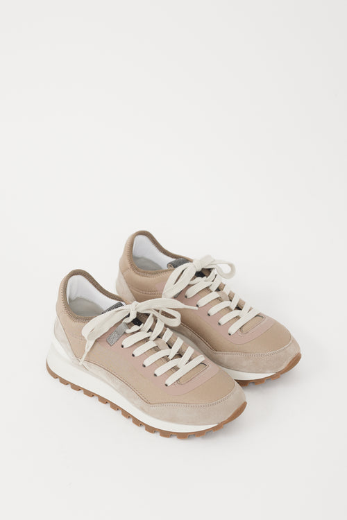 Brunello Cucinelli Grey Neoprene & Suede Monili Sneaker