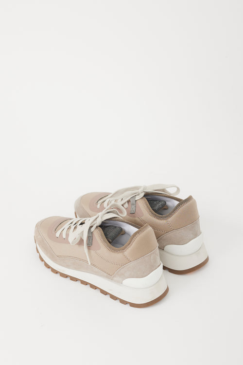 Brunello Cucinelli Grey Neoprene & Suede Monili Sneaker