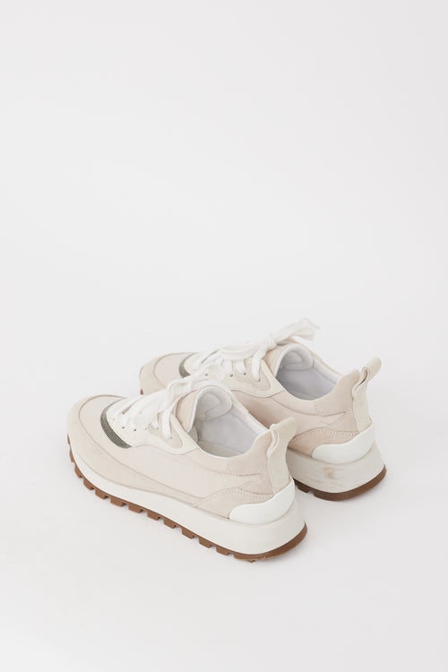 Brunello Cucinelli Beige Nylon & Suede Monili Sneaker