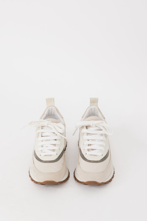 Brunello Cucinelli Beige Nylon & Suede Monili Sneaker