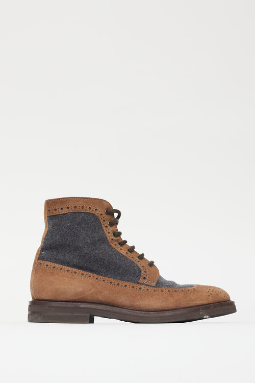 Brunello Cucinelli Brown & Grey Suede Eyelet Cutout Boot