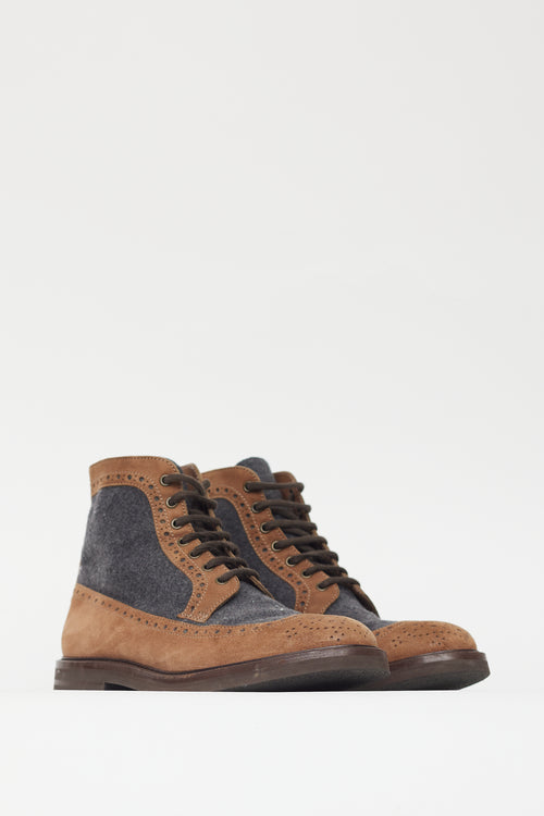 Brunello Cucinelli Brown & Grey Suede Eyelet Cutout Boot