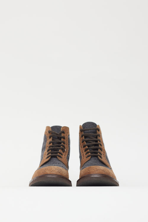 Brunello Cucinelli Brown & Grey Suede Eyelet Cutout Boot