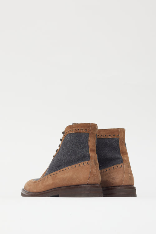Brunello Cucinelli Brown & Grey Suede Eyelet Cutout Boot
