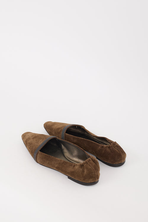 Brunello Cucinelli Brown Suede & Monili Pairo Flat