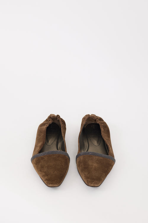 Brunello Cucinelli Brown Suede & Monili Pairo Flat