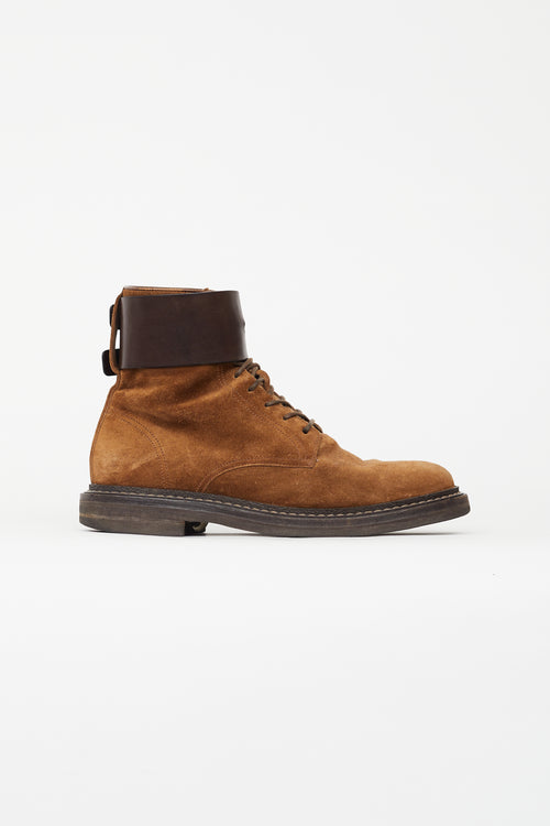 Brunello Cucinelli Brown Suede & Leather Lace Up Boot