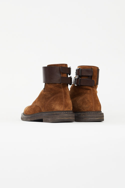 Brunello Cucinelli Brown Suede & Leather Lace Up Boot