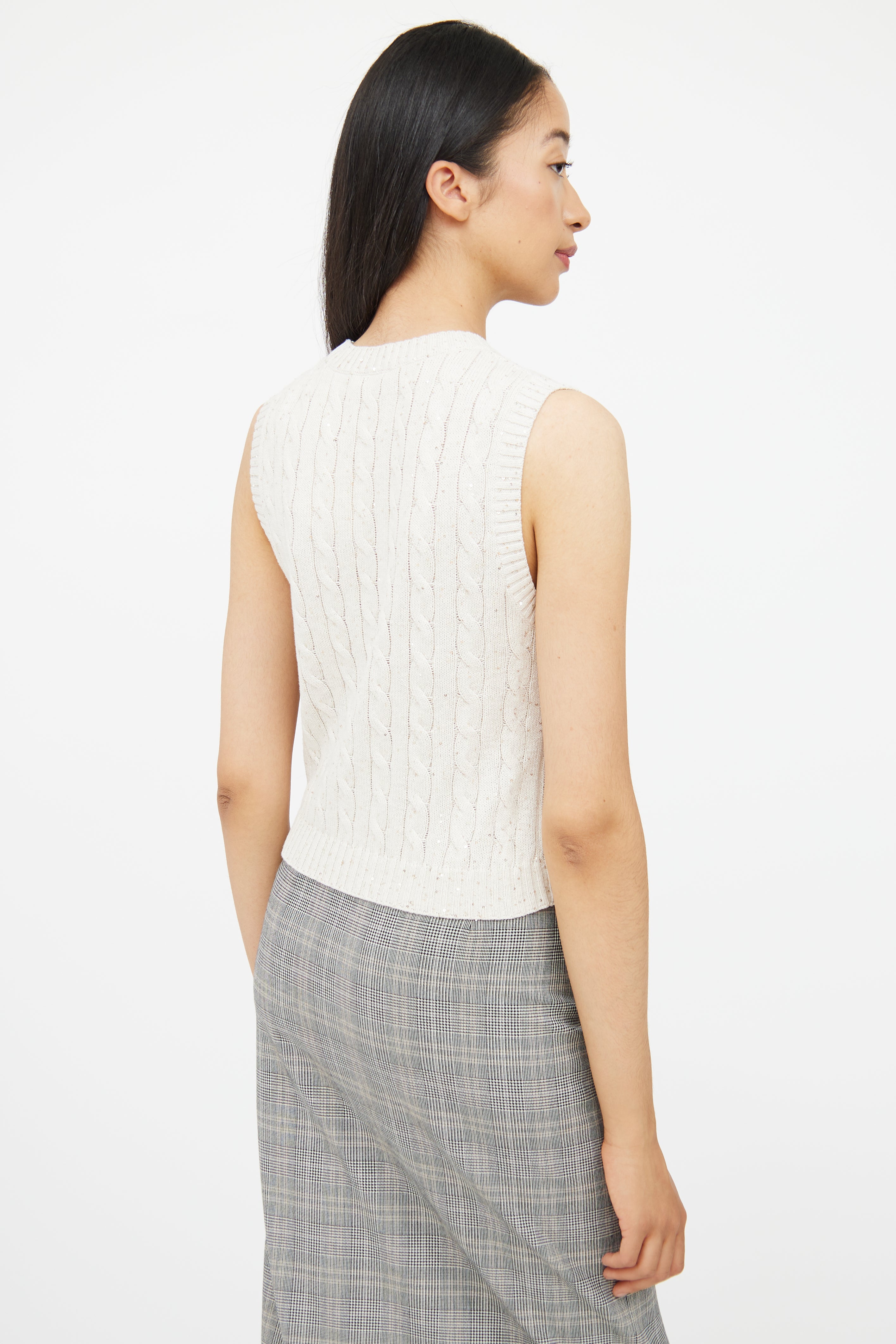Brunello Cucinelli Cream Sequin Sleeveless Vest