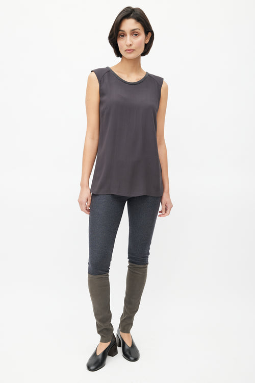 Brunello Cucinelli Dark Grey Silk & Wool Trim Blouse
