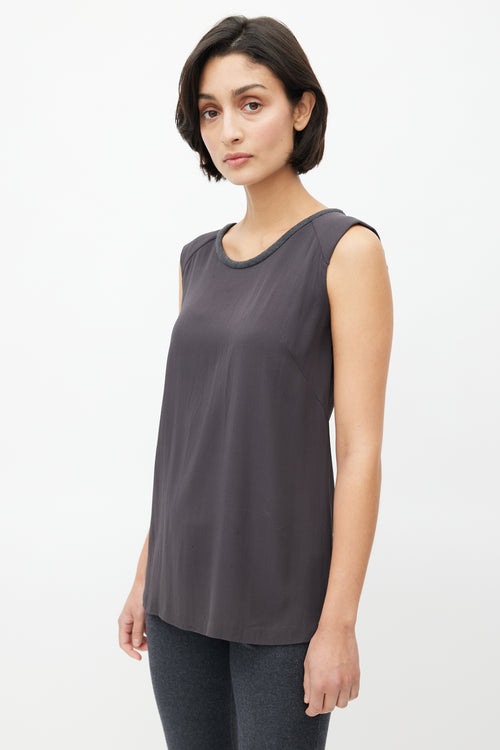 Brunello Cucinelli Dark Grey Silk & Wool Trim Blouse
