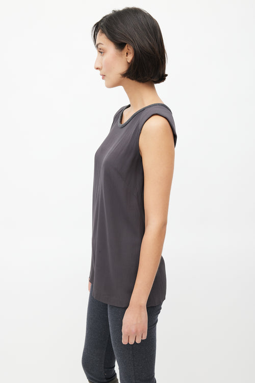 Brunello Cucinelli Dark Grey Silk & Wool Trim Blouse