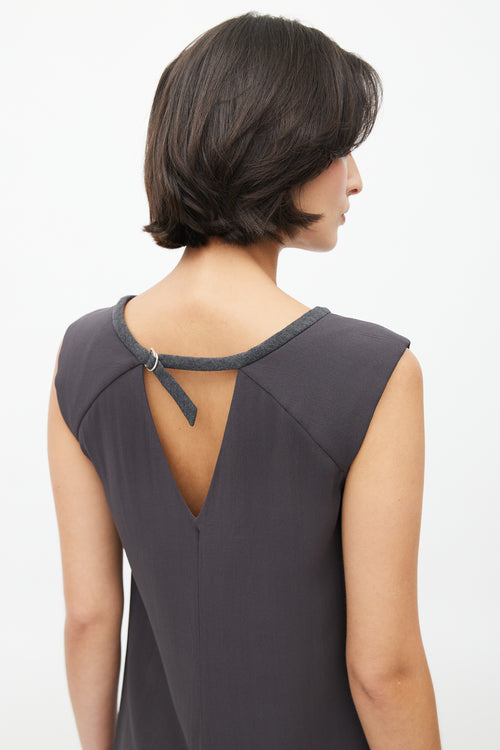 Brunello Cucinelli Dark Grey Silk & Wool Trim Blouse