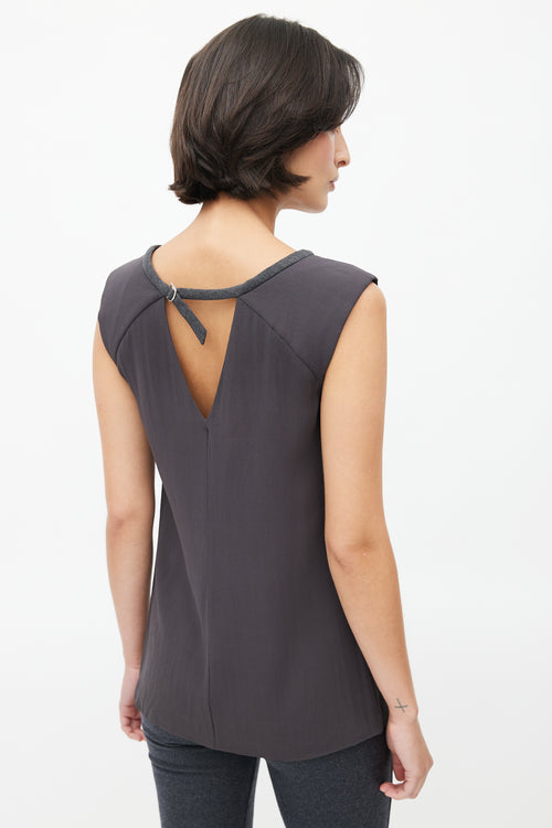 Brunello Cucinelli Dark Grey Silk & Wool Trim Blouse