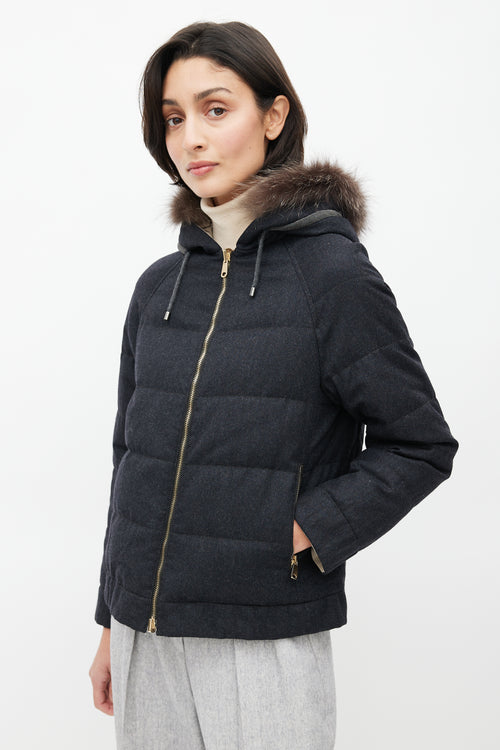 Brunello Cucinelli Dark Grey & Beige Reversible Jacket