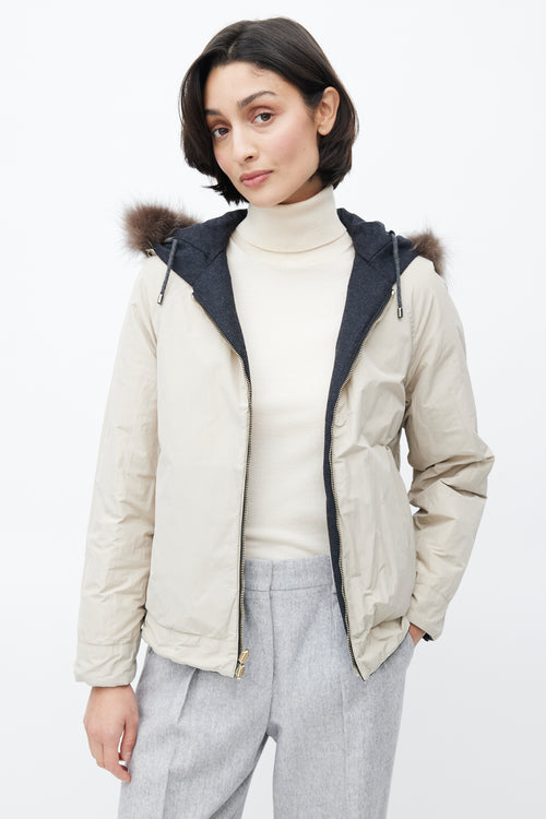 Brunello Cucinelli Dark Grey & Beige Reversible Jacket