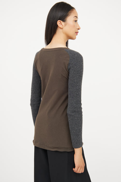 Brunello Cucinelli Green & Grey Knit Top