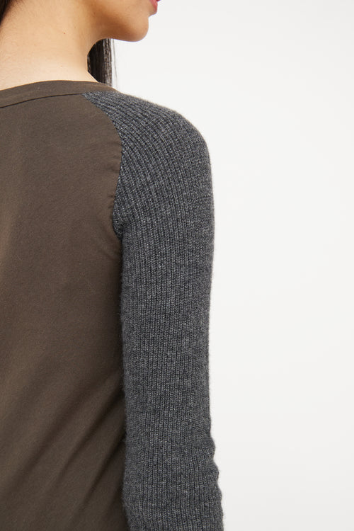Brunello Cucinelli Green & Grey Knit Top