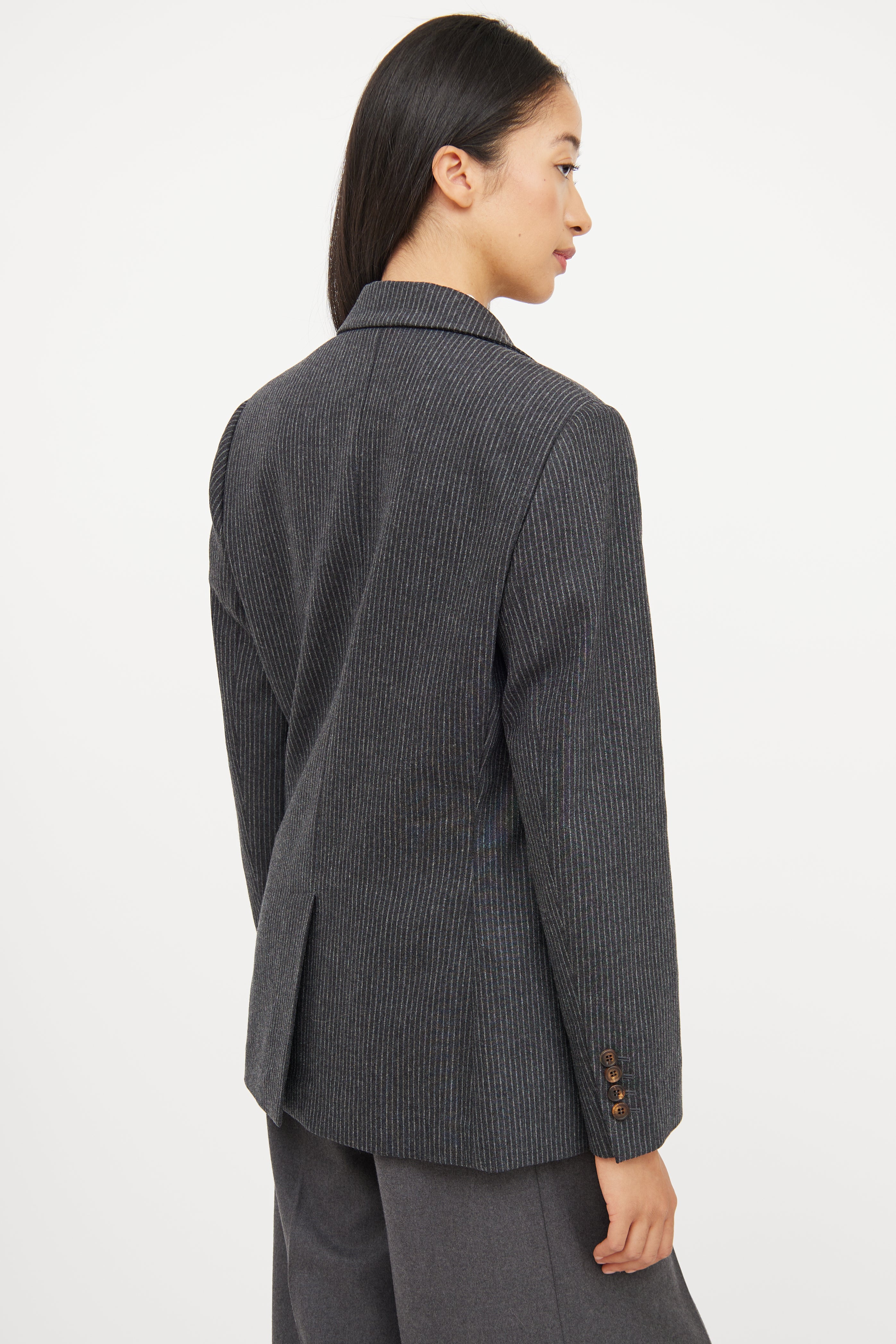 Brunello Cucinelli Grey Stripe Wool Blazer