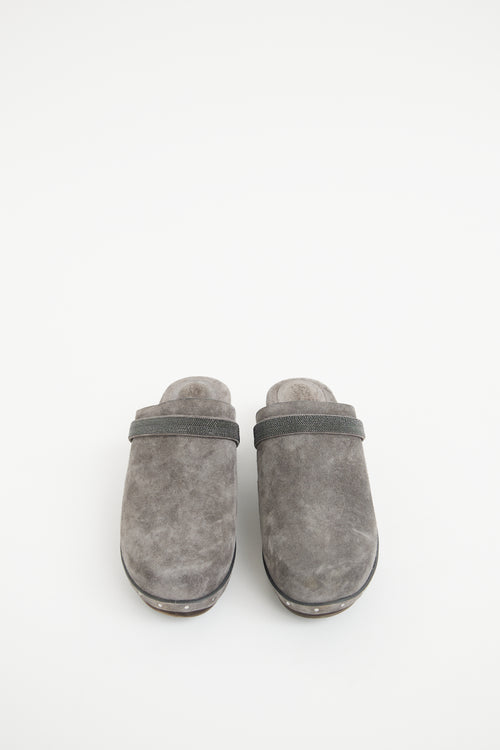 Brunello Cucinelli Grey Suede Monili  Clog