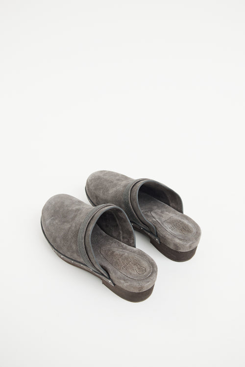 Brunello Cucinelli Grey Suede Monili  Clog