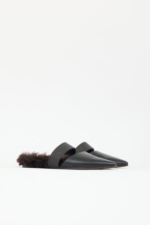 Brunello Cucinelli Leather & Fur Lined Mule