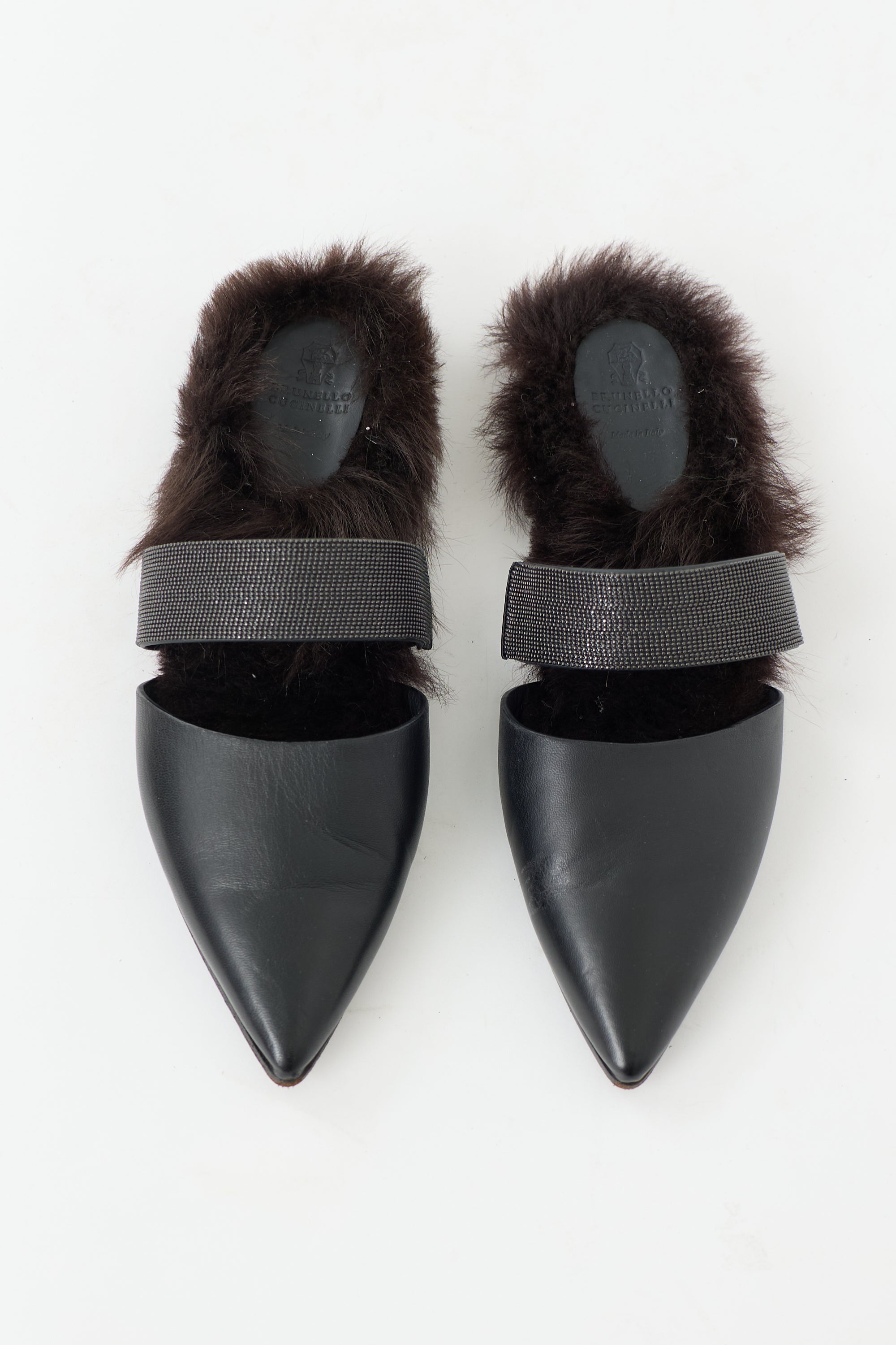 Brunello Cucinelli Leather & Fur Lined Mule