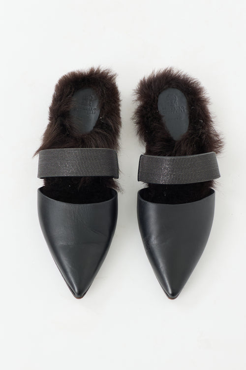 Brunello Cucinelli Leather & Fur Lined Mule