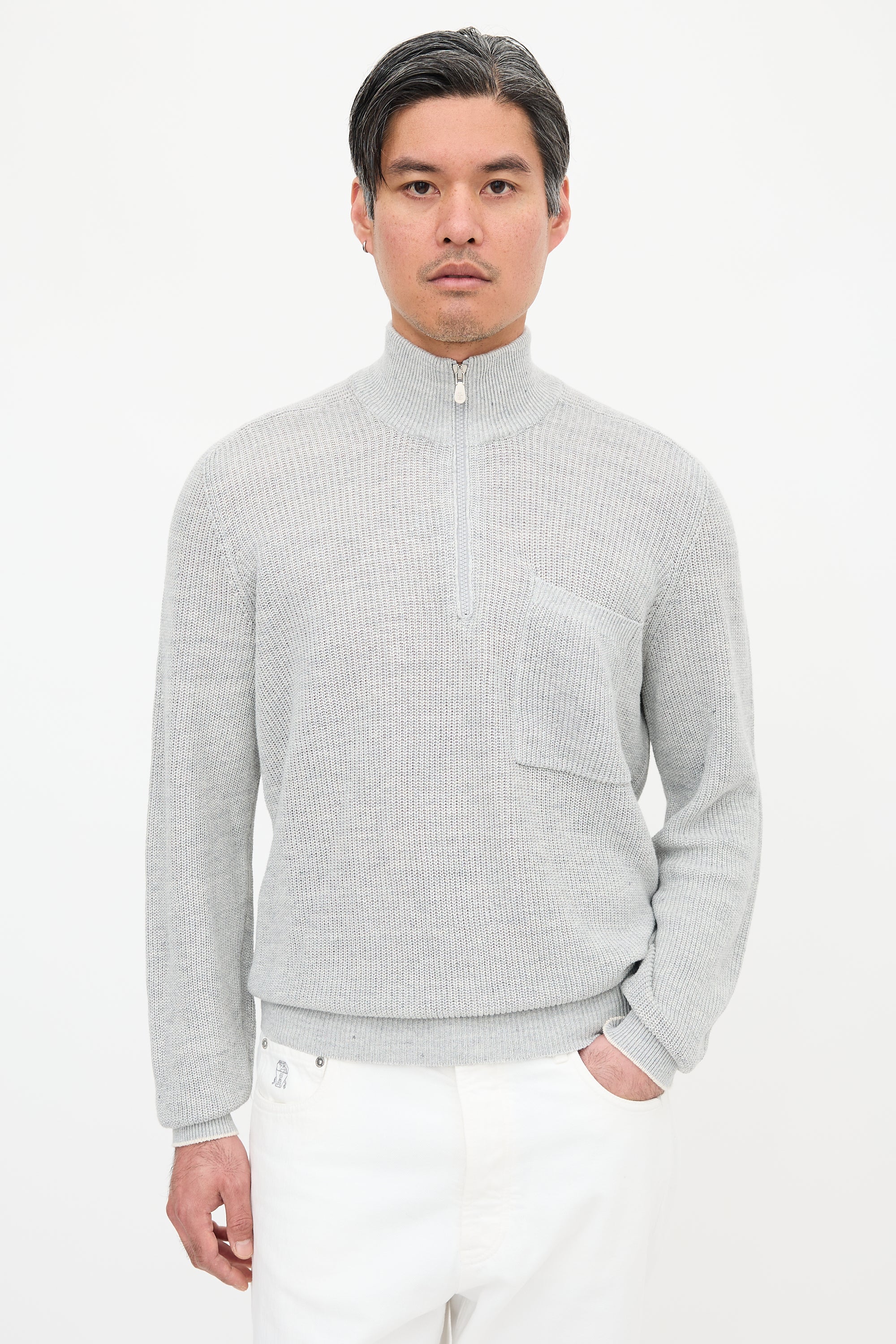 Brunello Cucinelli Linen Quarter Zip Sweater