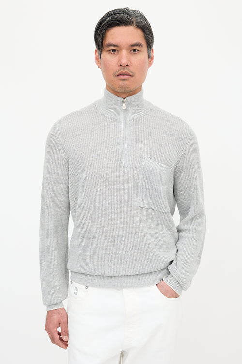 Brunello Cucinelli Linen Quarter Zip Sweater