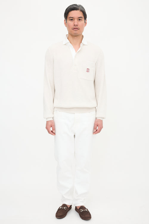 Brunello Cucinelli Rib Knit Collared Logo Sweater