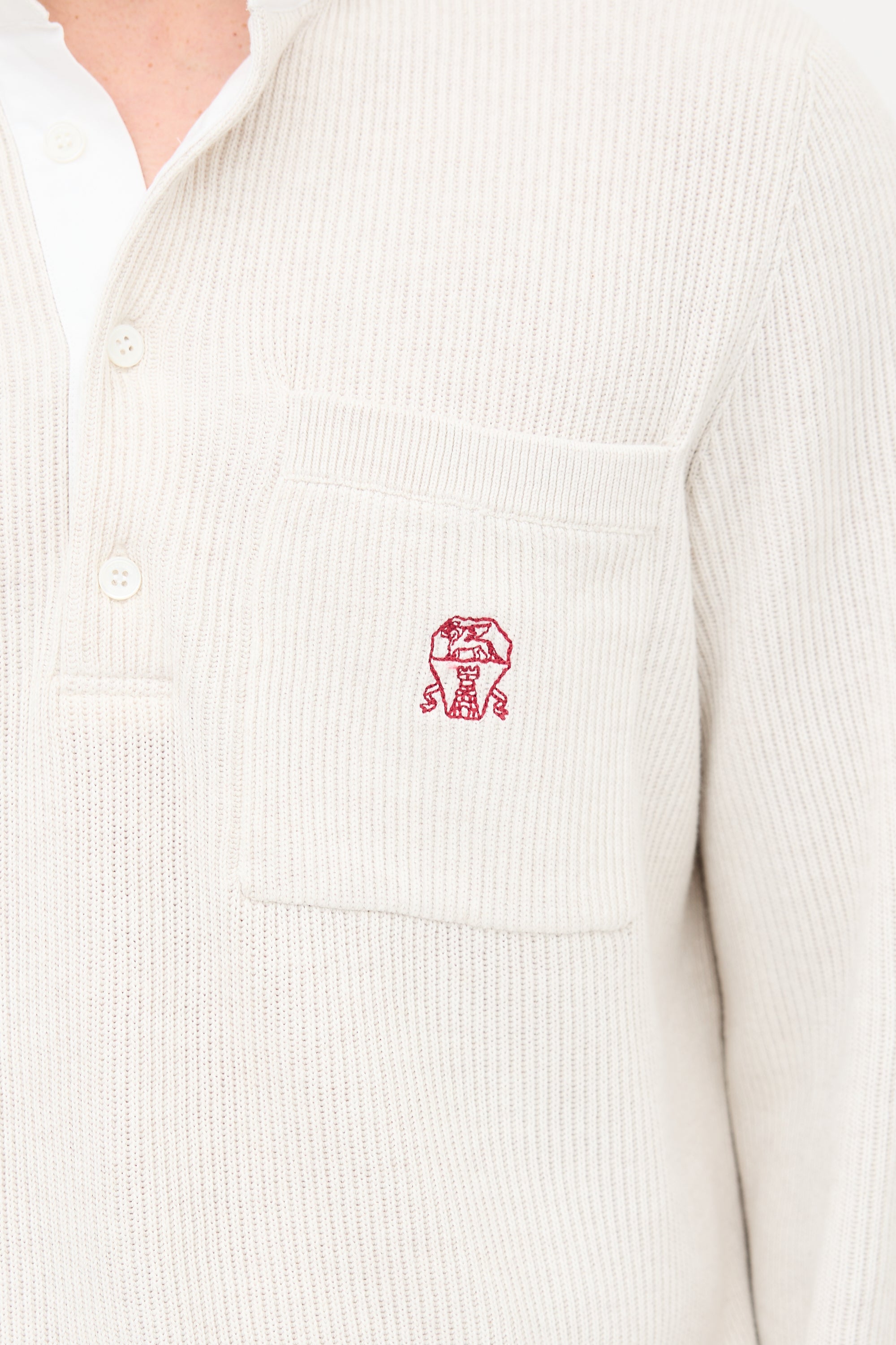 Brunello Cucinelli Rib Knit Collared Logo Sweater