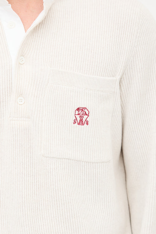 Brunello Cucinelli Rib Knit Collared Logo Sweater