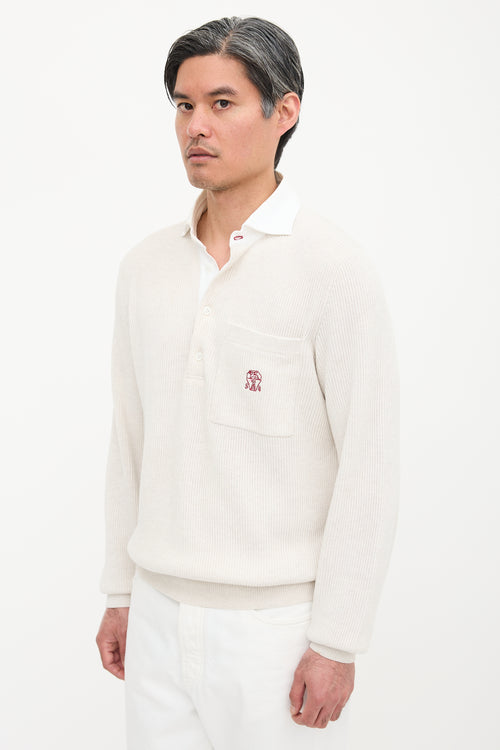 Brunello Cucinelli Rib Knit Collared Logo Sweater