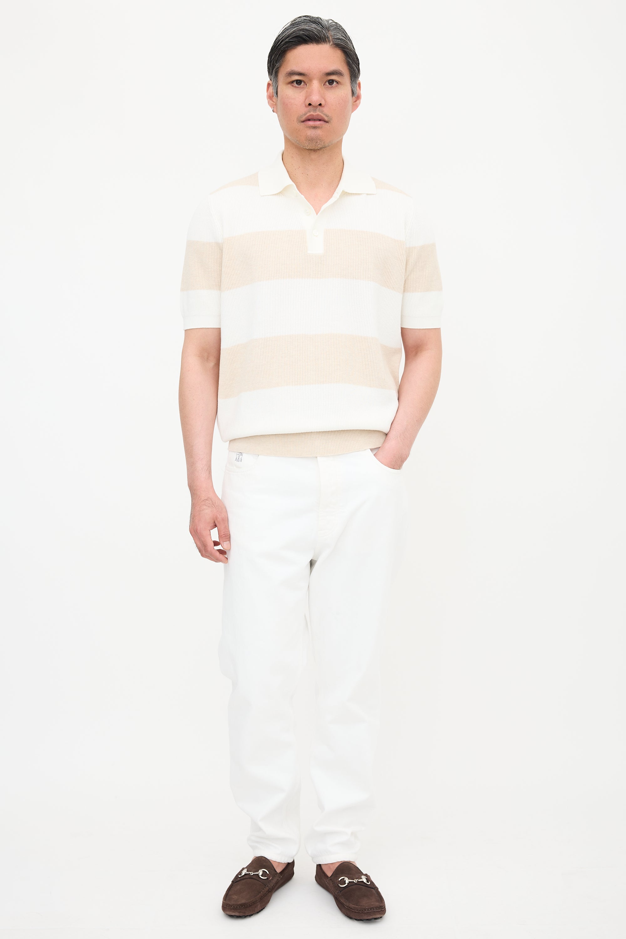 Brunello Cucinelli Rib Knit Striped Polo