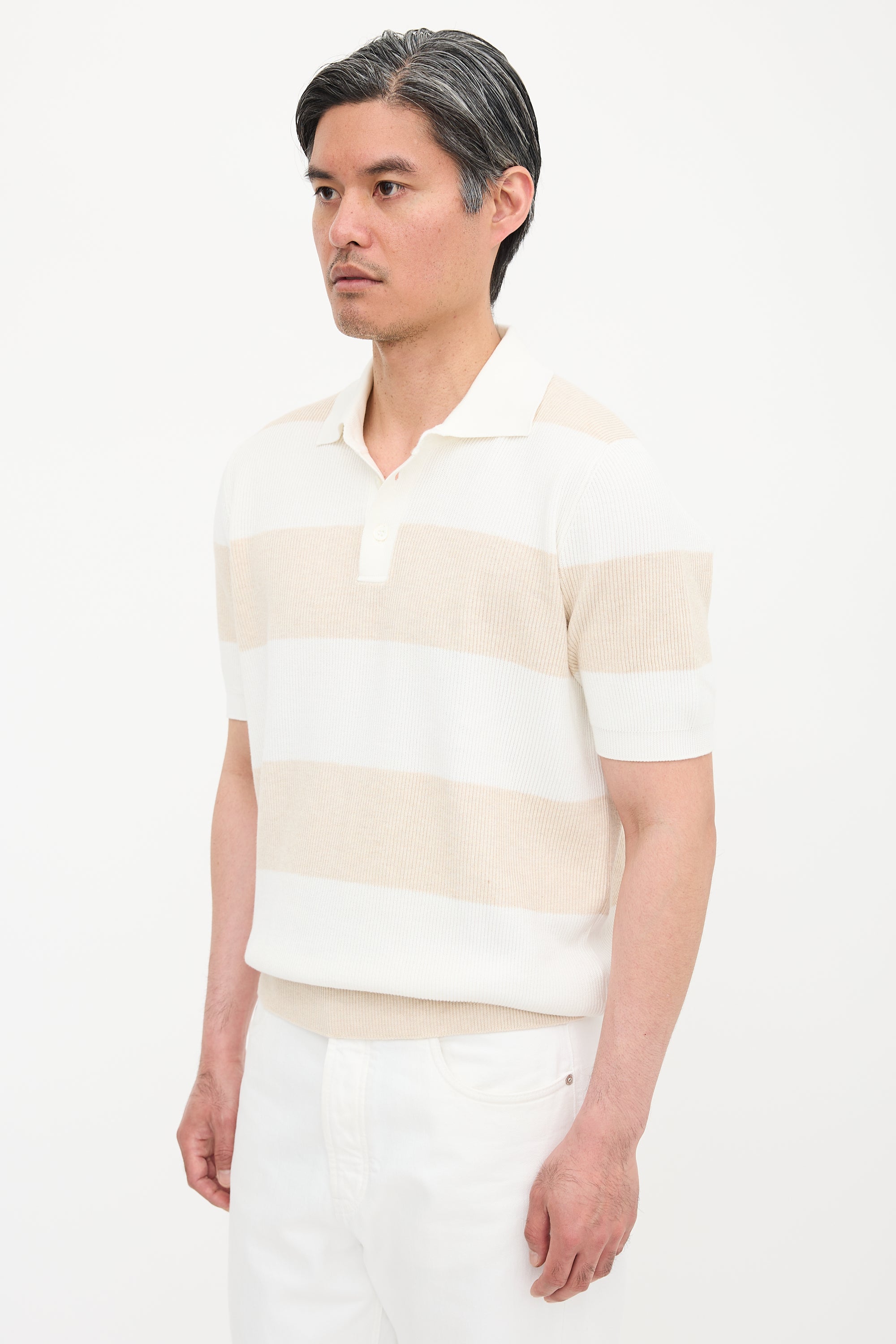 Brunello Cucinelli Rib Knit Striped Polo