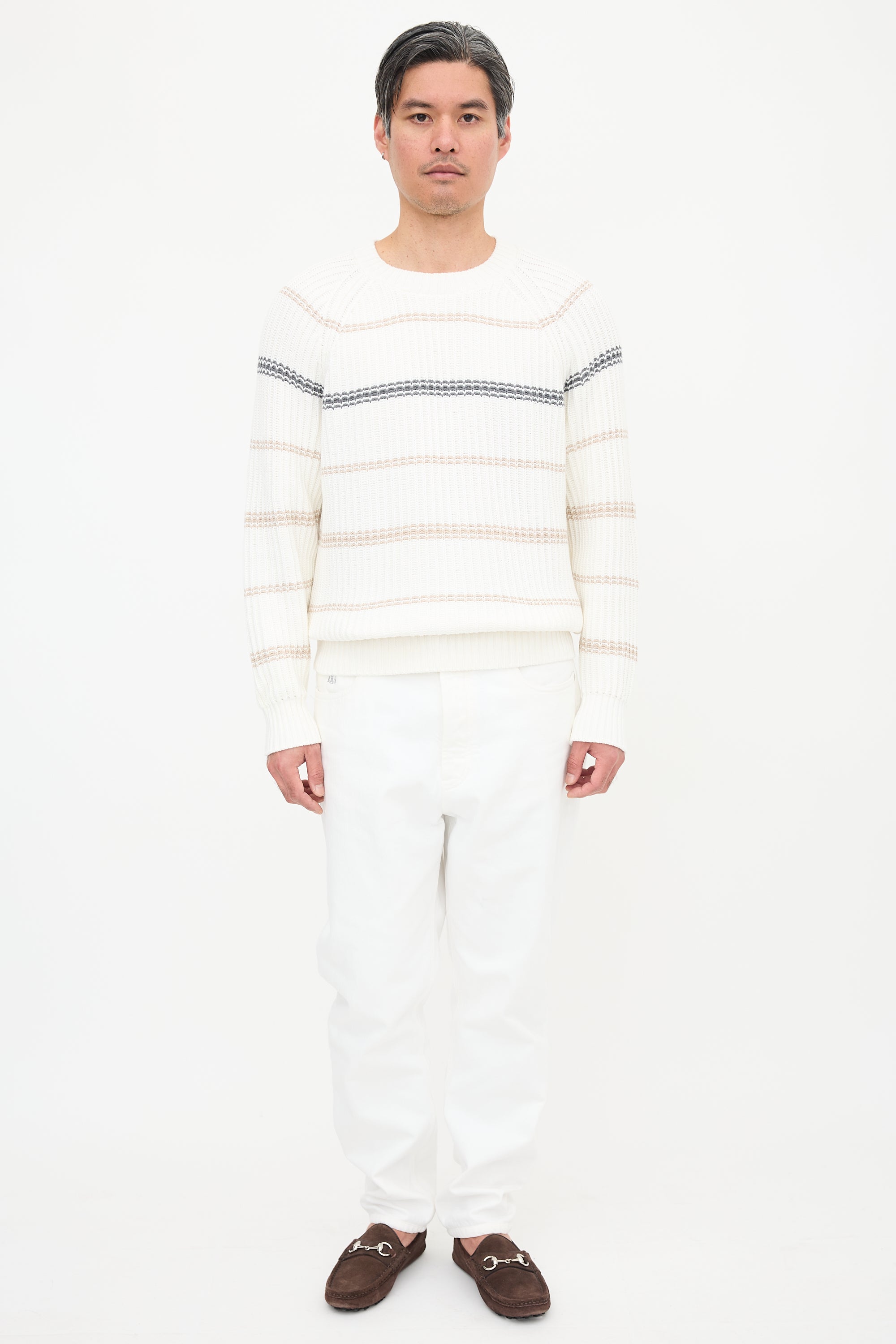 Brunello Cucinelli Rib Knit Striped Sweater