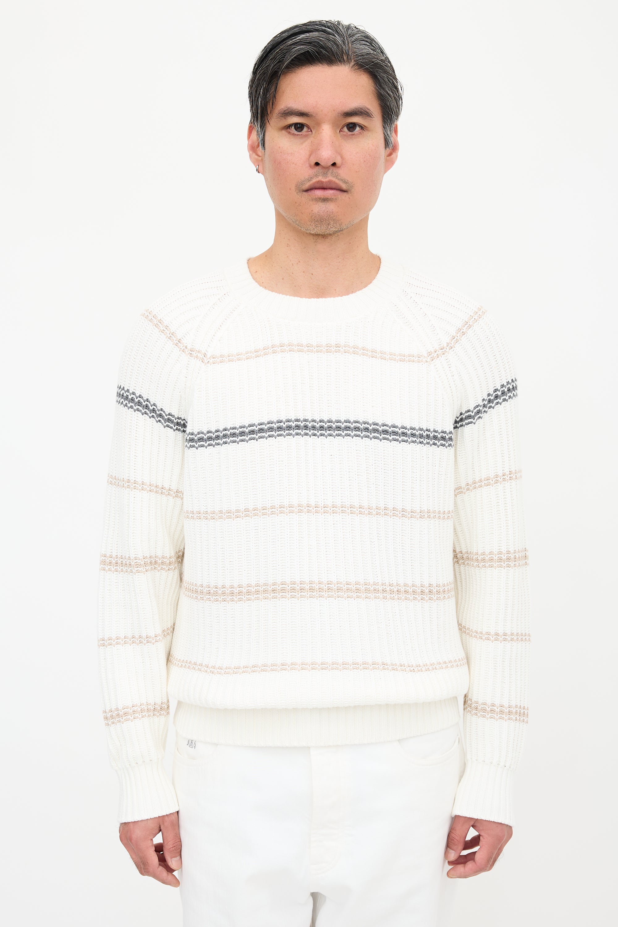 Brunello Cucinelli Rib Knit Striped Sweater