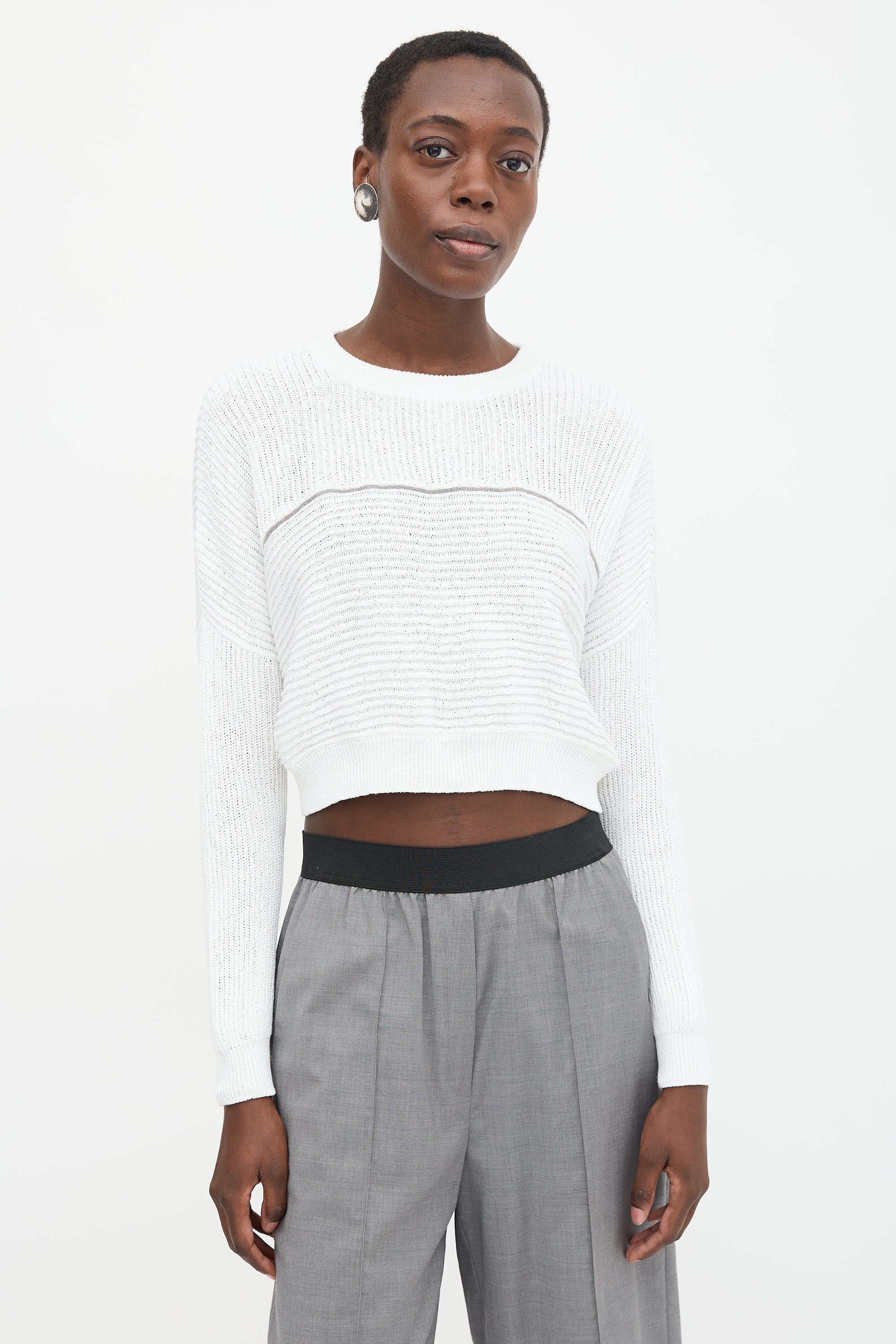 Brunello Cucinelli Ribbed Monili Trim Sweater
