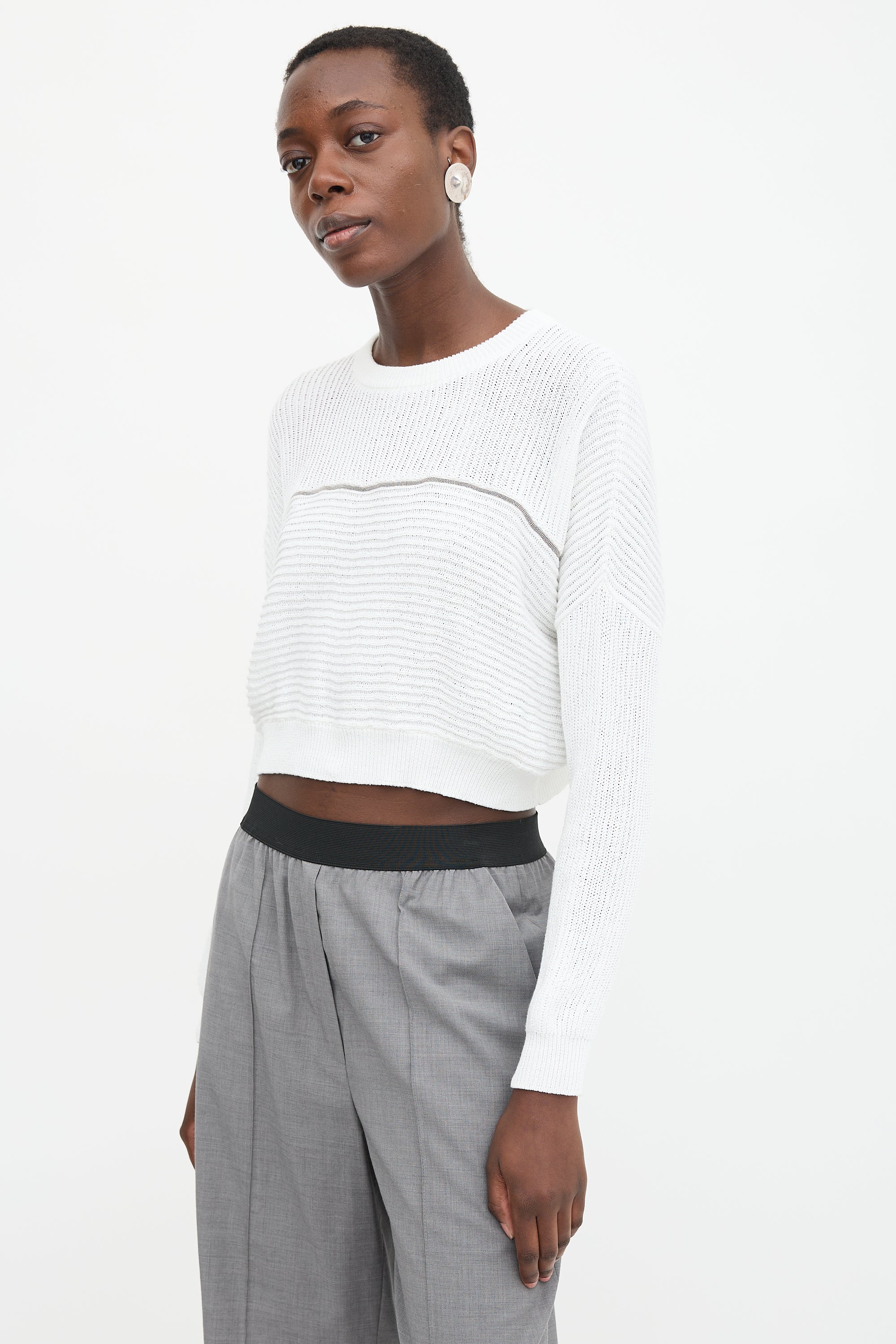 Brunello Cucinelli Ribbed Monili Trim Sweater