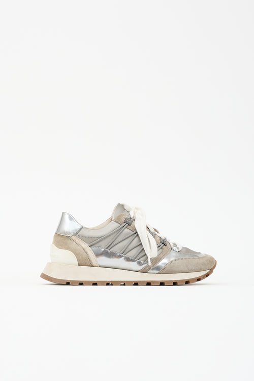 Brunello Cucinelli Suede & Metallic Leather Panelled Sneaker