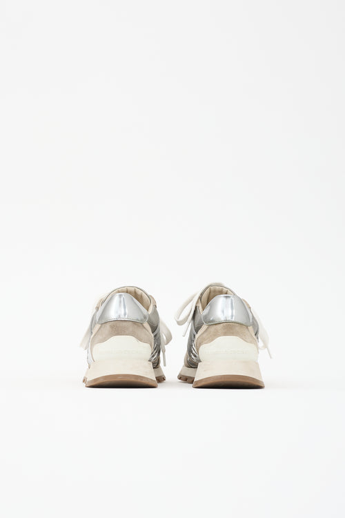 Brunello Cucinelli Suede & Metallic Leather Panelled Sneaker