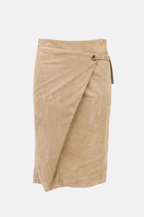 Brunello Cucinelli Suede Wrap Front Skirt
