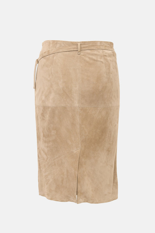 Brunello Cucinelli Suede Wrap Front Skirt