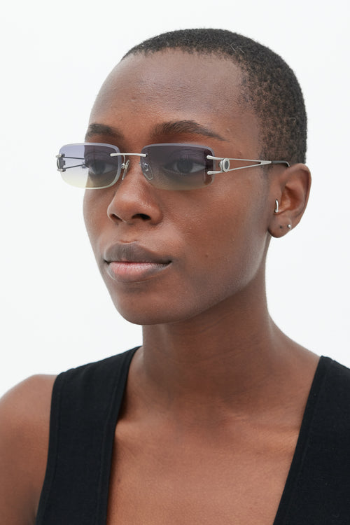 Bulgari Silver & Brown 622 Rectangle Sunglasses