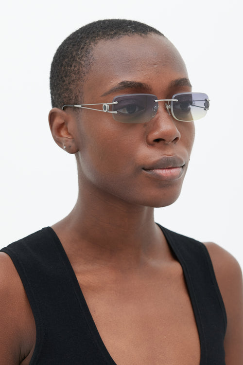 Bulgari Silver & Brown 622 Rectangle Sunglasses